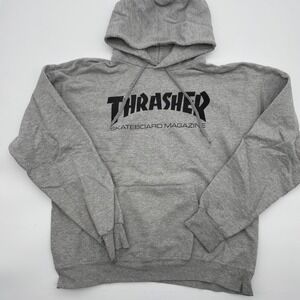 Thrasher Skateboarding Magazine Hoodie Mens Medium Gray Black Logo Pullover
